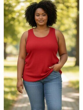 ROAMANS Red Ribbed Layering Tank Plus Ladies MEDIUM 14-16